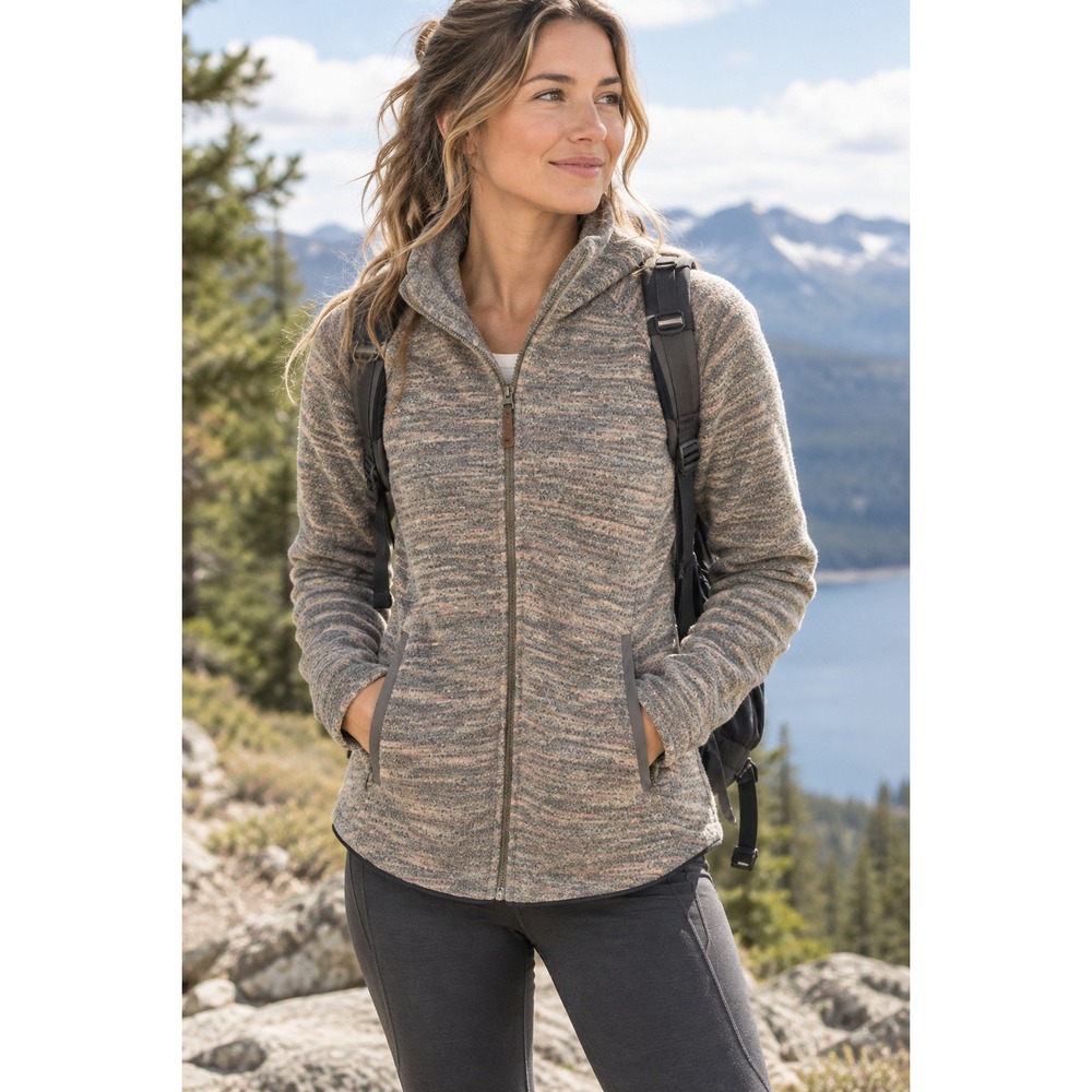 Sherpa Adventure Gear Womens M Grey Pink Marled Full Zip Knit Outdoor Jacket